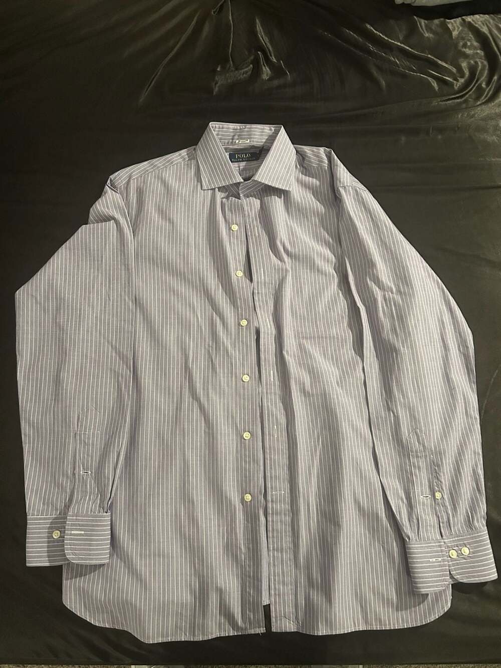 Polo Ralph Lauren Men's Purple White Striped Long Sleeve Dress Shirt Size 16 1/2
